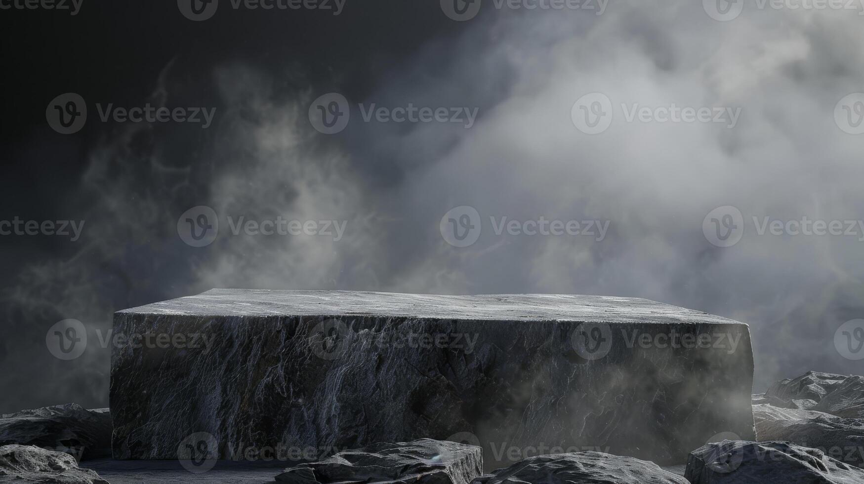 black Empty podium Blank product shelf standing backdrop. 3D rendering. High quality photo