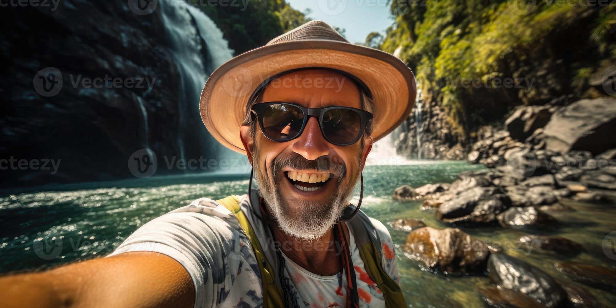 happy man tourist, theme of travel and recreation. photo
