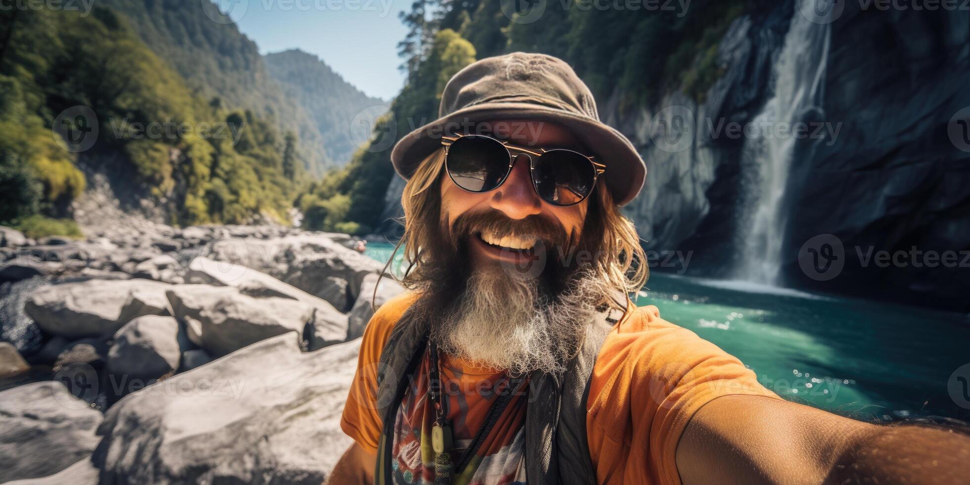 happy man tourist, theme of travel and recreation. photo