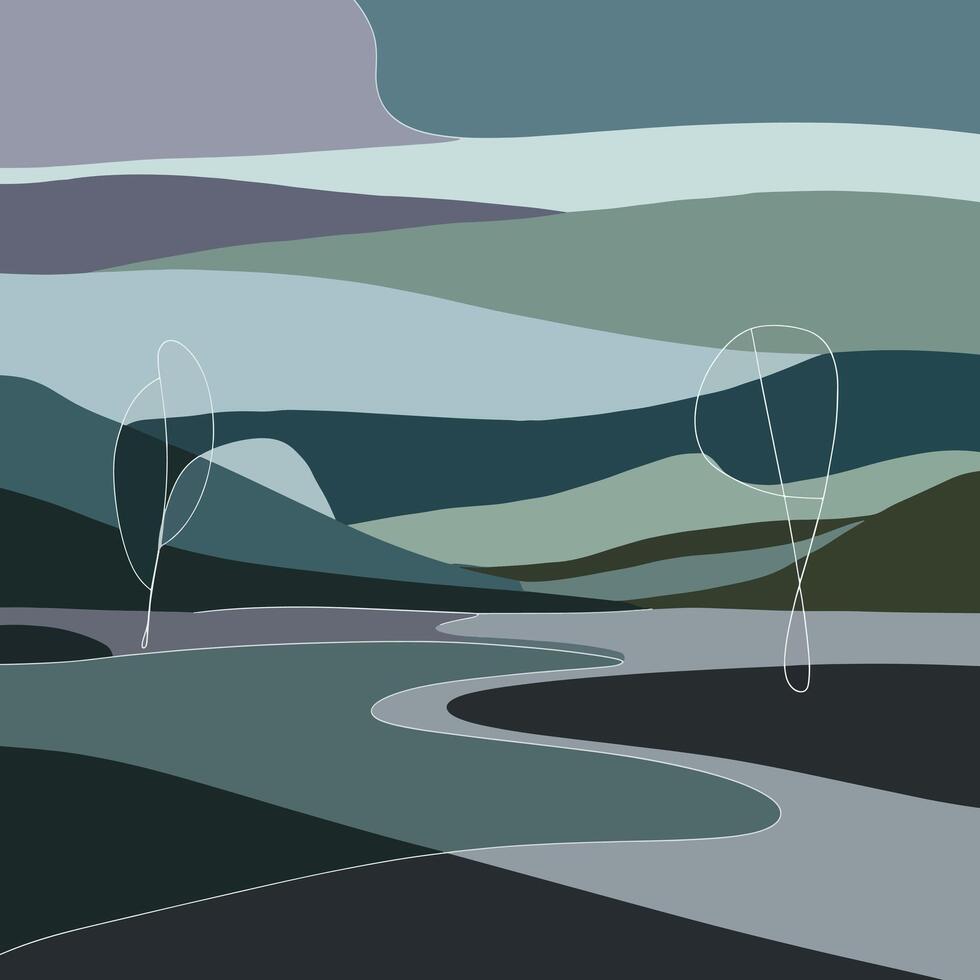 Abstract minimalist landscape linart background vector