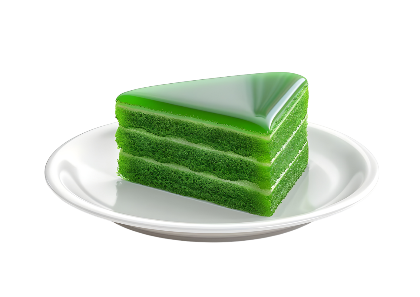 Green pandan cake slice with layers. Isolated on a transparent background png