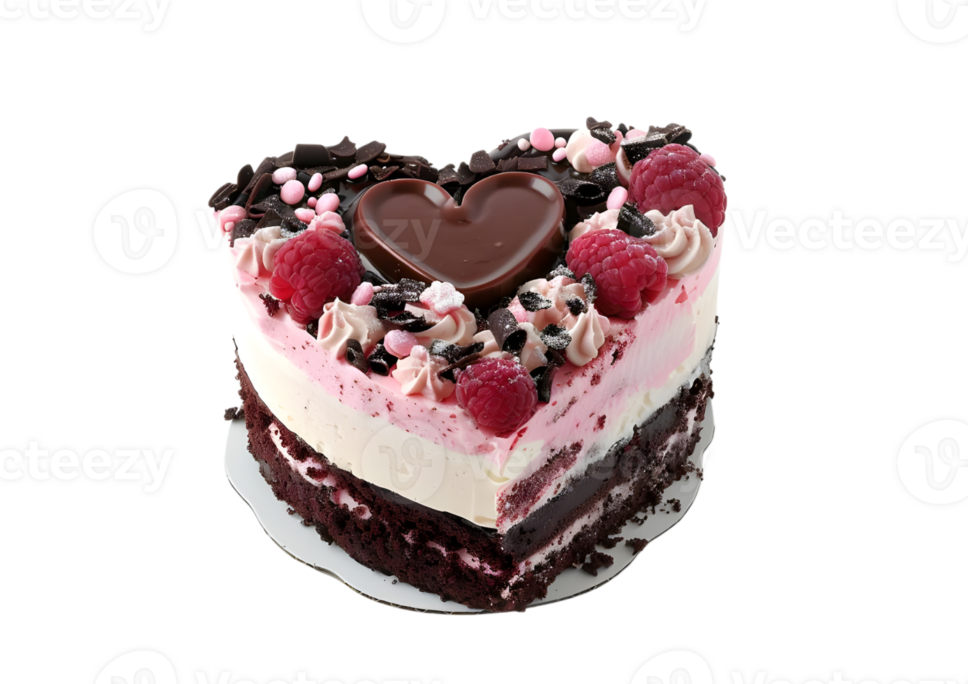 Heart-shaped cake with berry decorations. Isolated on a transparent background. png