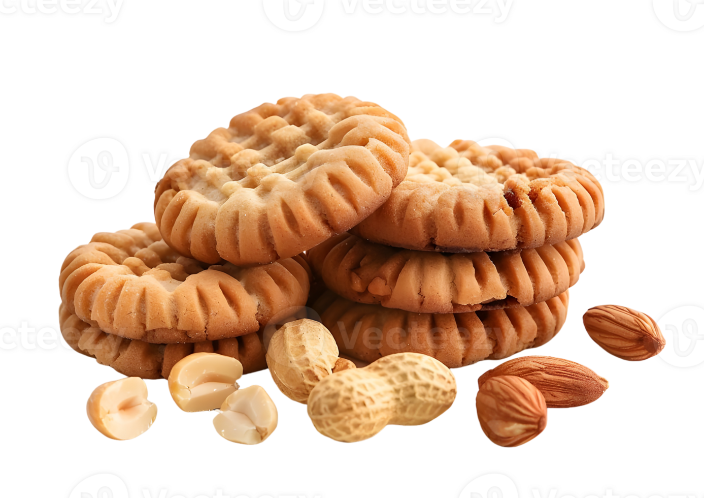 Stack of assorted cookies with nuts. Isolated on a transparent background png