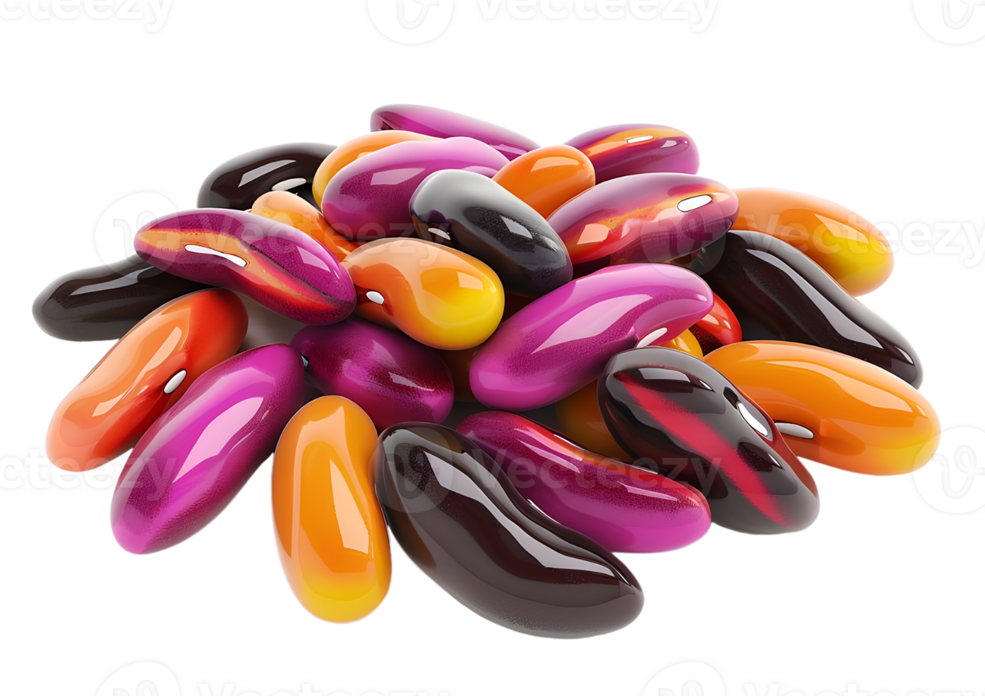 Assorted colorful candy beans. Isolated on a transparent background png