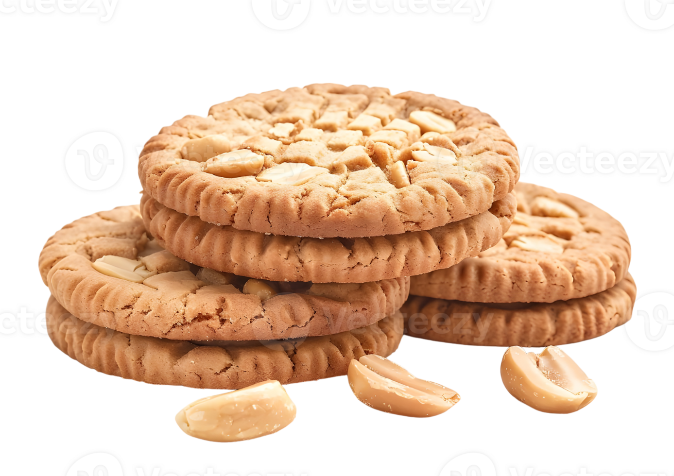 Stack of peanut butter cookies with peanuts. Isolated on a transparent background png