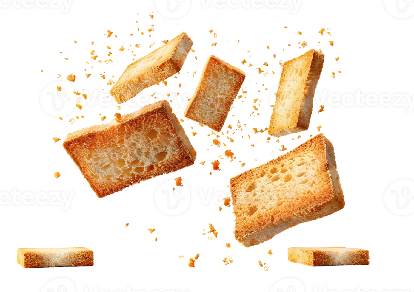 Wheat crackers broken into pieces. Isolated on a transparent background png