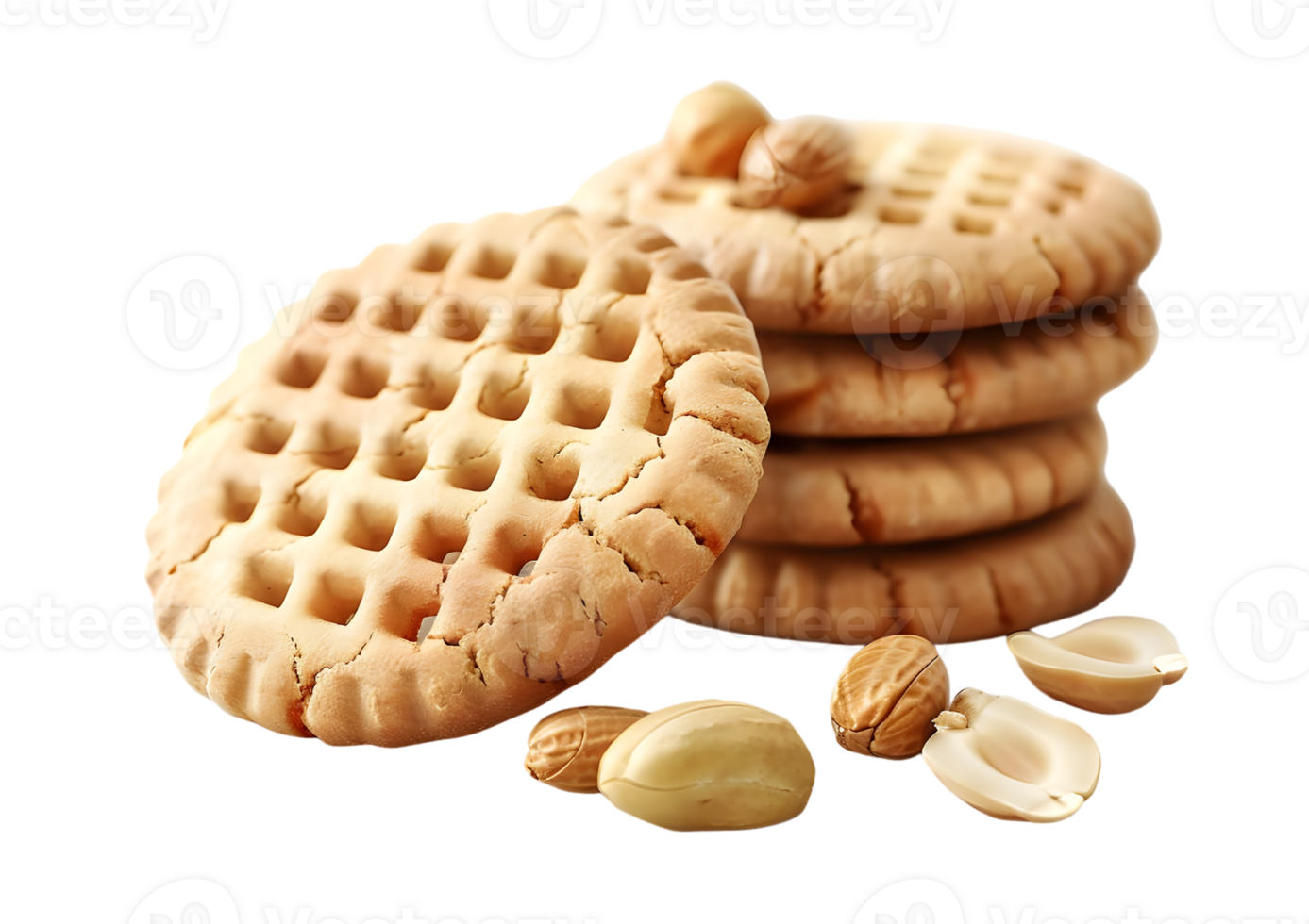 Crispy butter waffle cookies with a golden finish. Isolated on transparent background. png