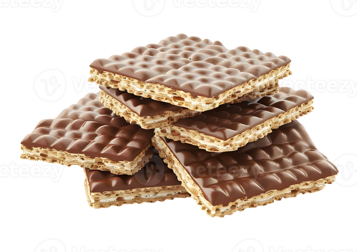 Chocolate wafer sticks stacked neatly. Isolated on a transparent background png