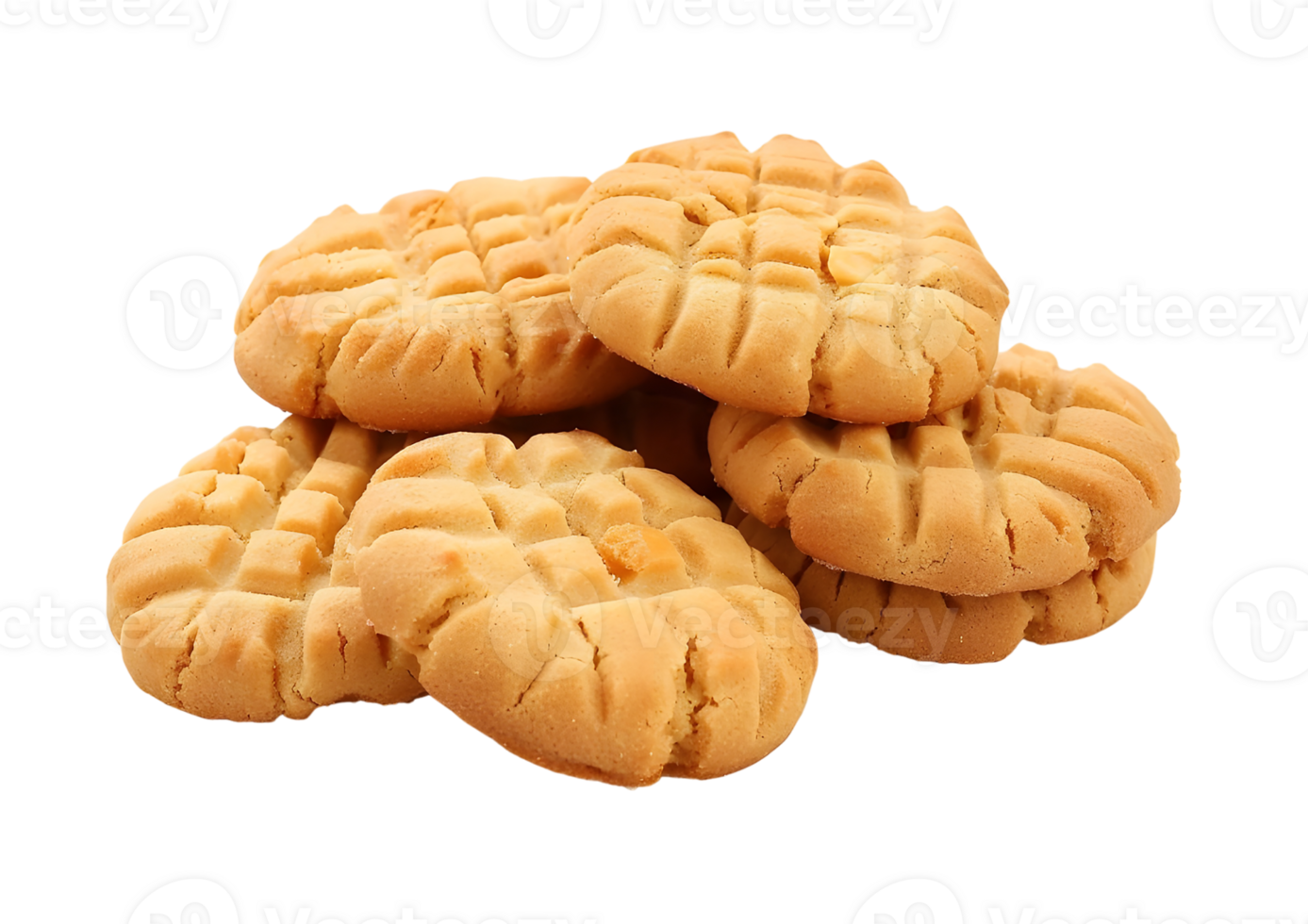Peanut butter cookies with fork marks. Isolated on a transparent background png