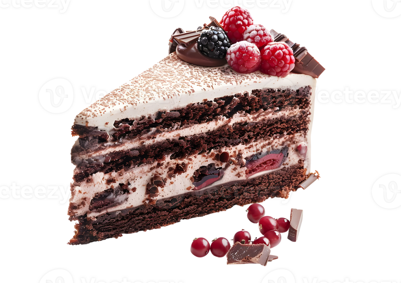 Slice of cranberry cake with berries. Isolated on a transparent background png