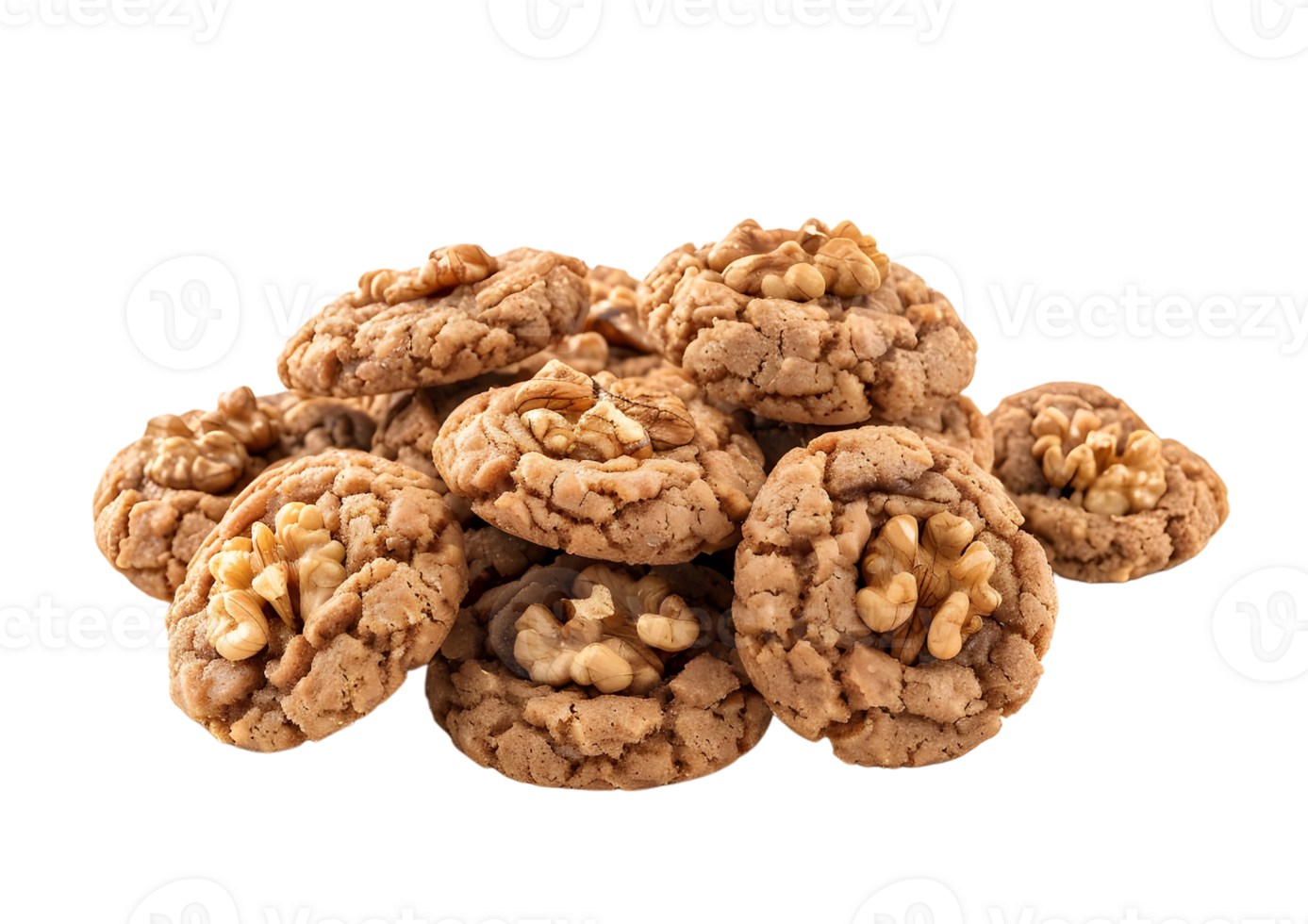 Soft oatmeal cookies with raisins piled together. Isolated on a transparent background png