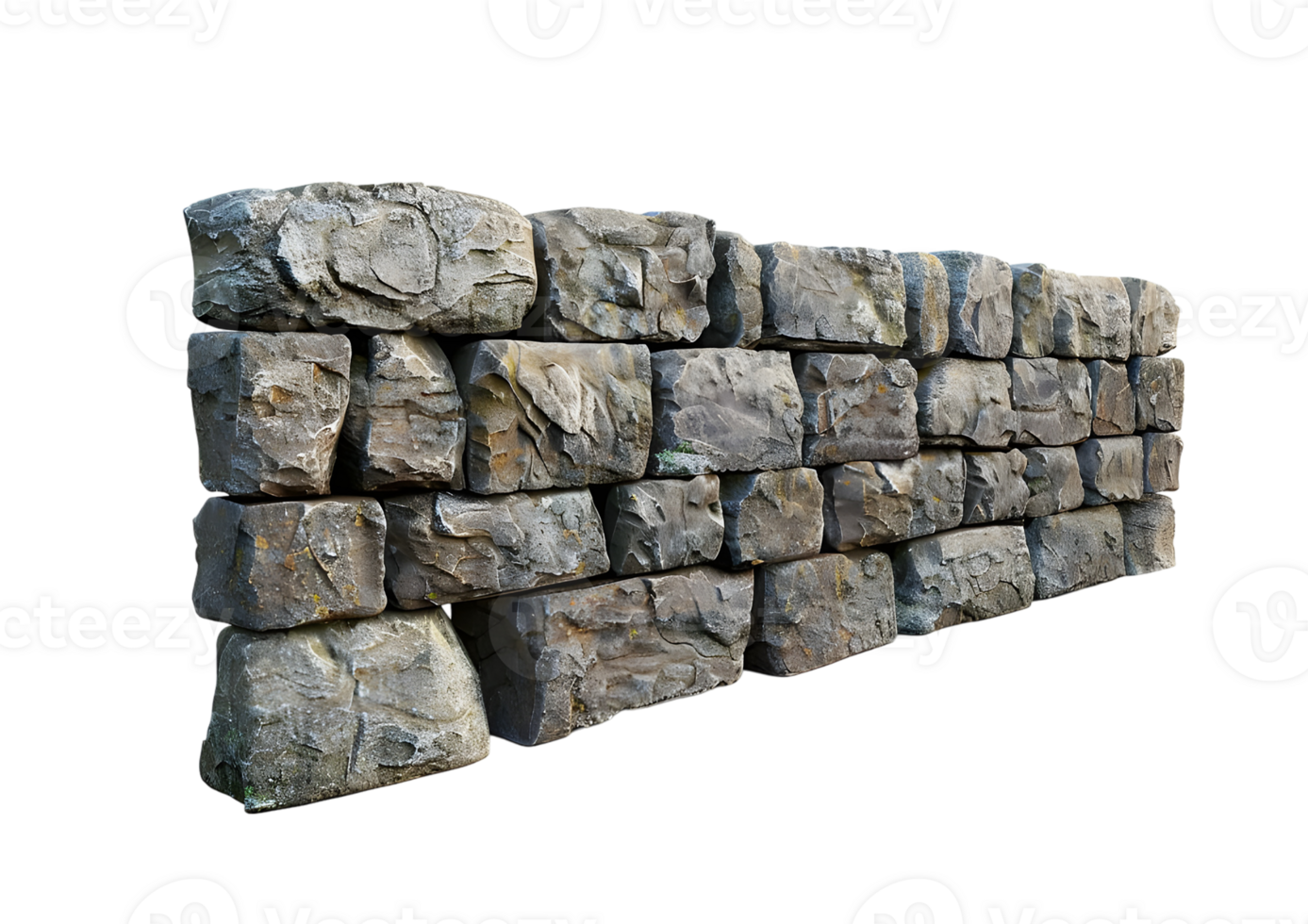 Digital Render of Stone Wall with Rough Texture for Architectural and Design Projects isolated on transparent background. png