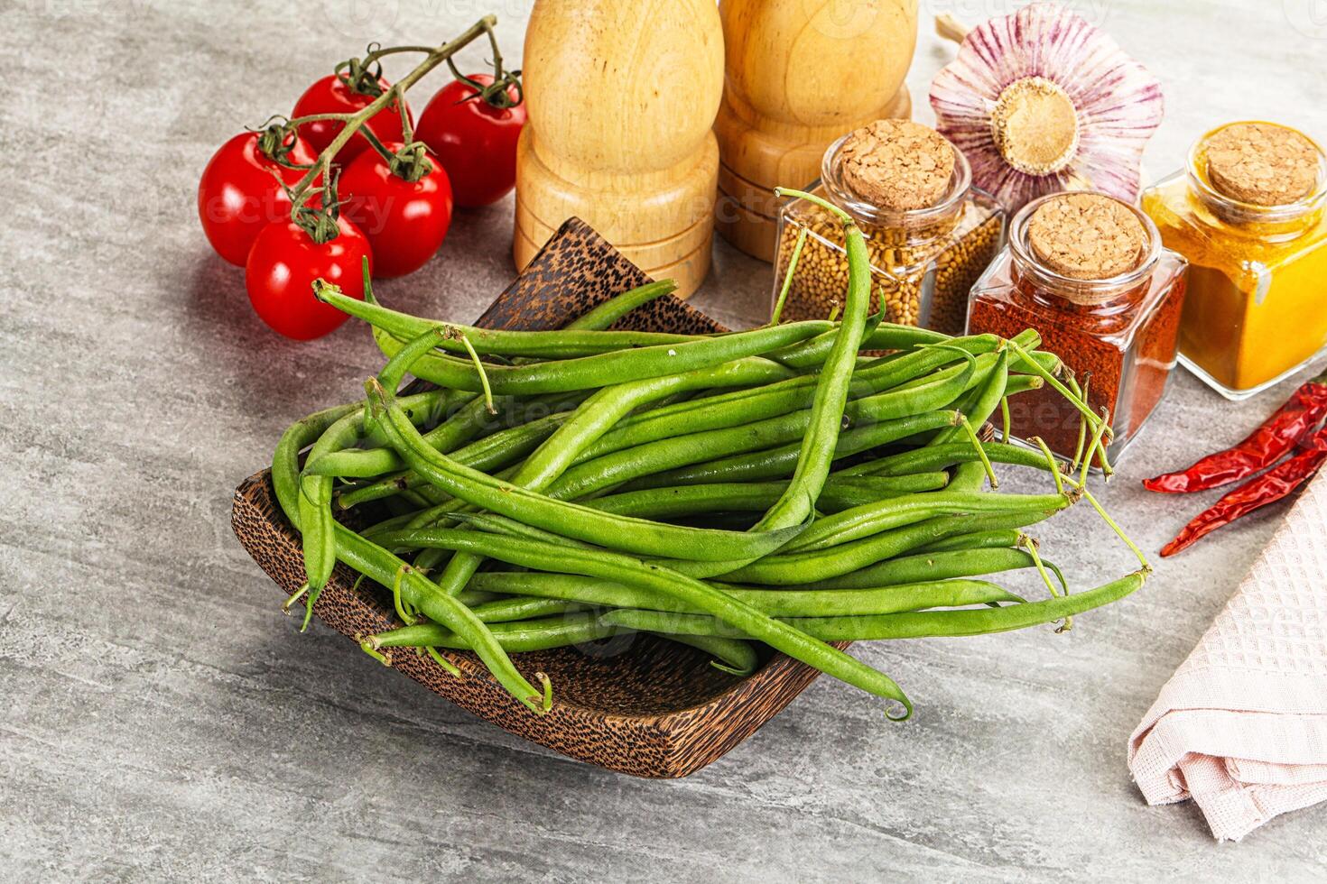 Raw green bean string uncooked photo