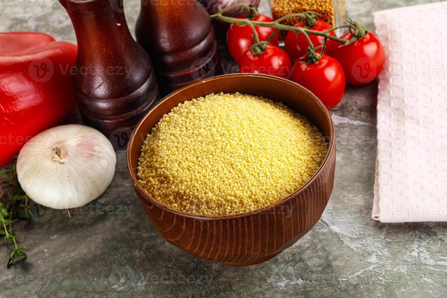 Raw dry wheat couscous grain photo