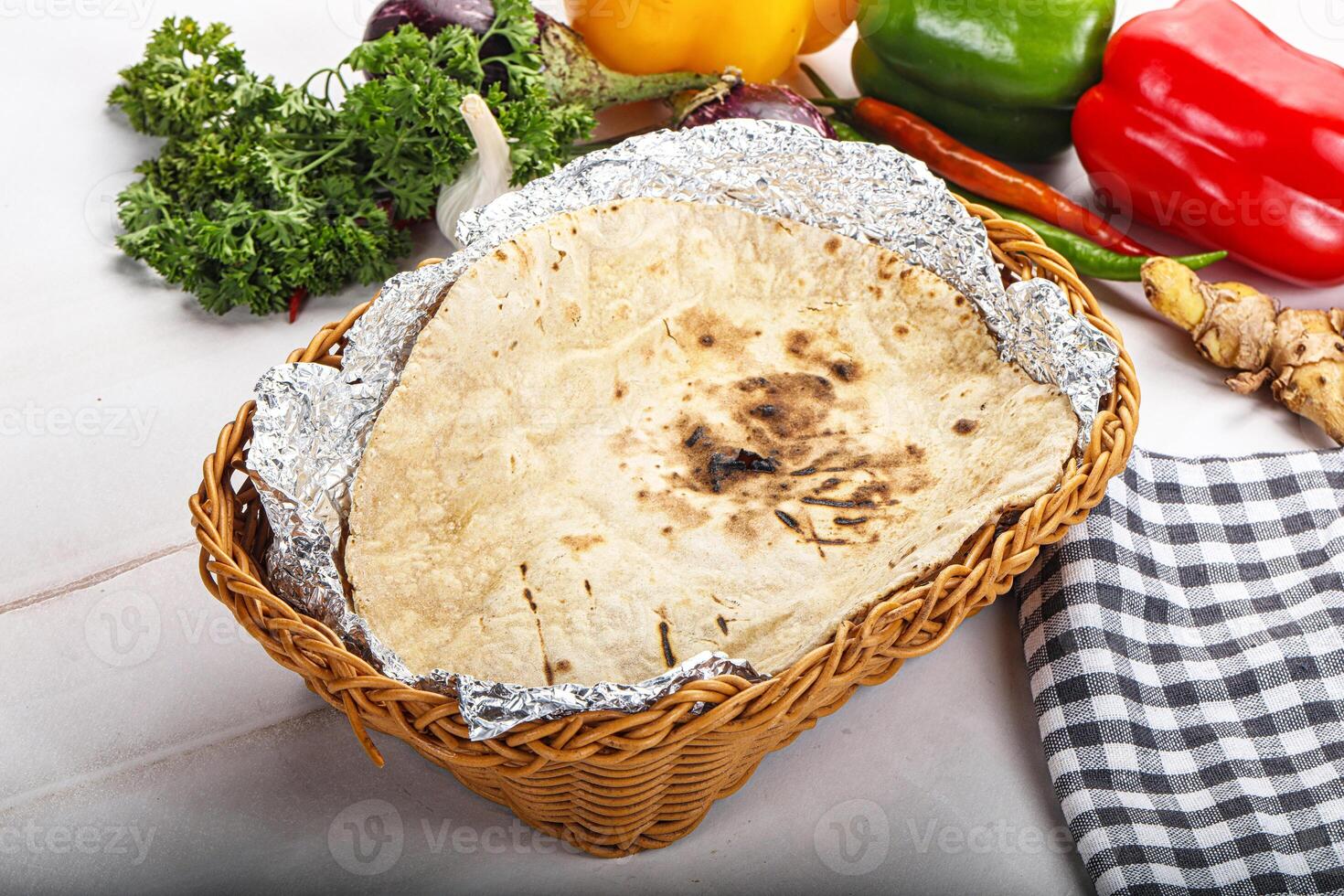 Indian tandoori bread in the basket photo