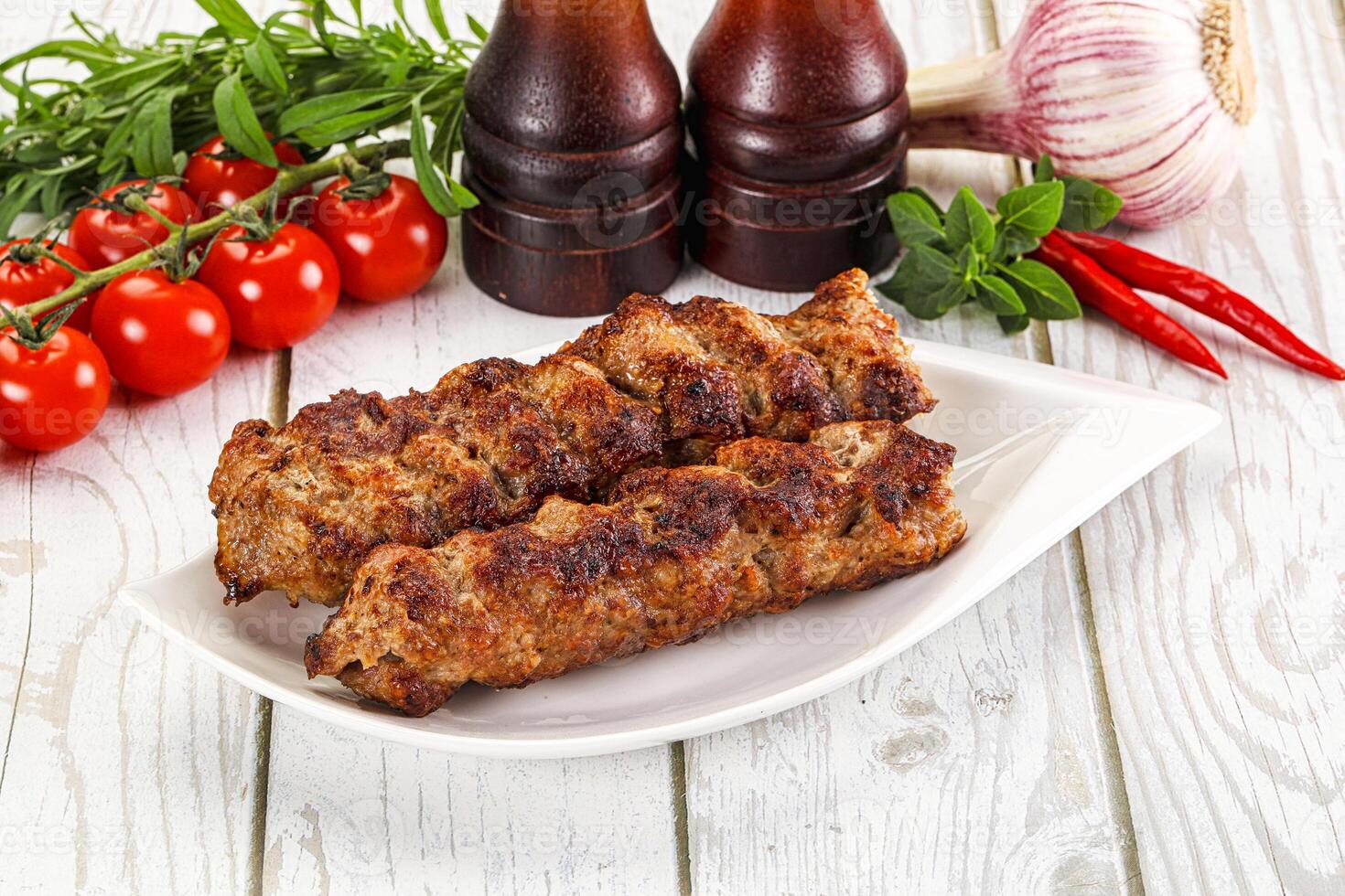 Chicken kebab minced meat and spices photo