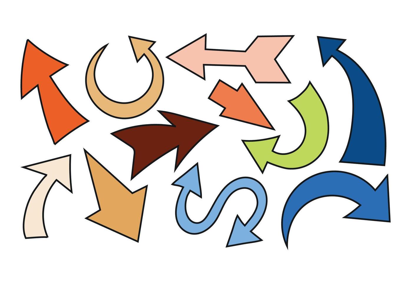Set of hand drawn colorful arrows vector