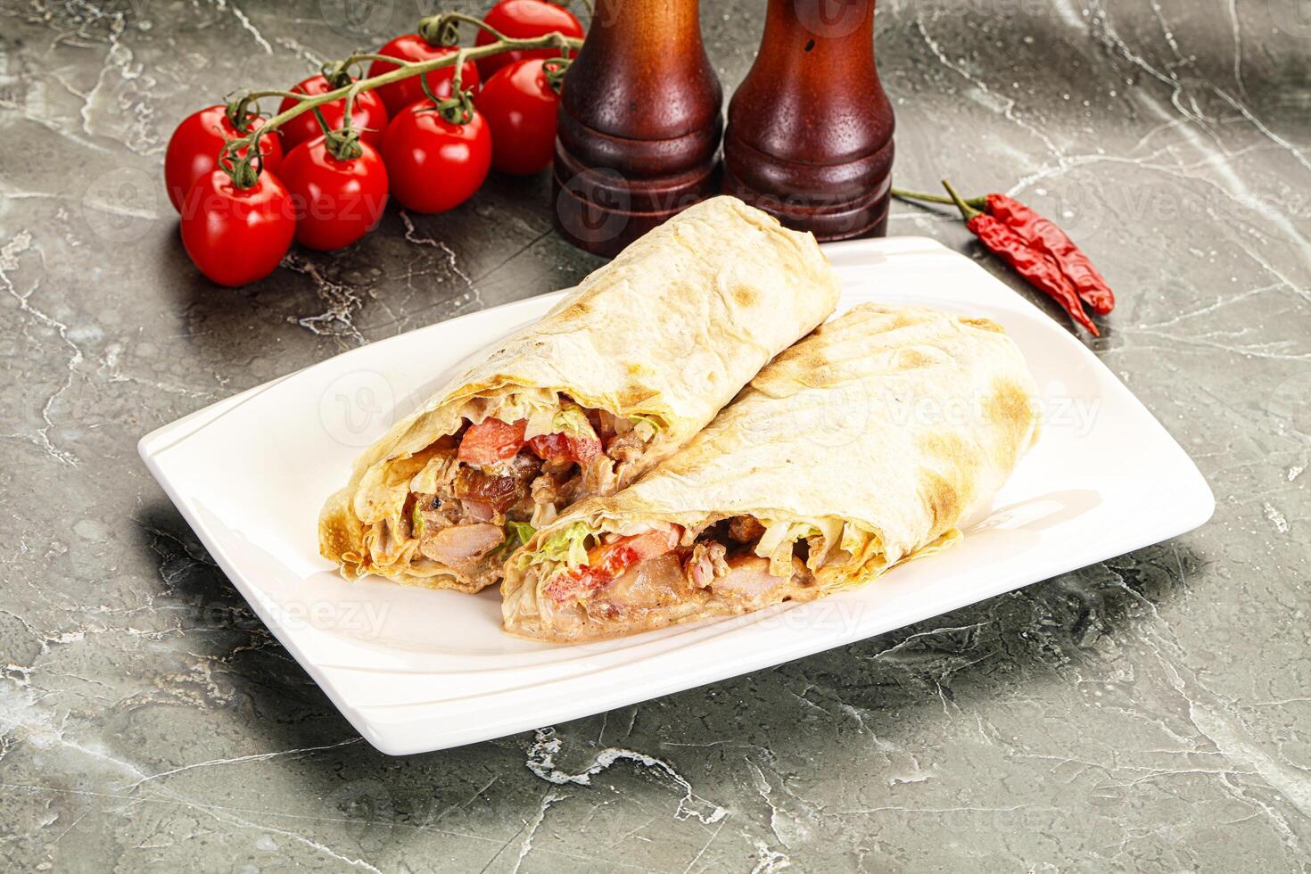 Shawarma with grilled chicken meat photo