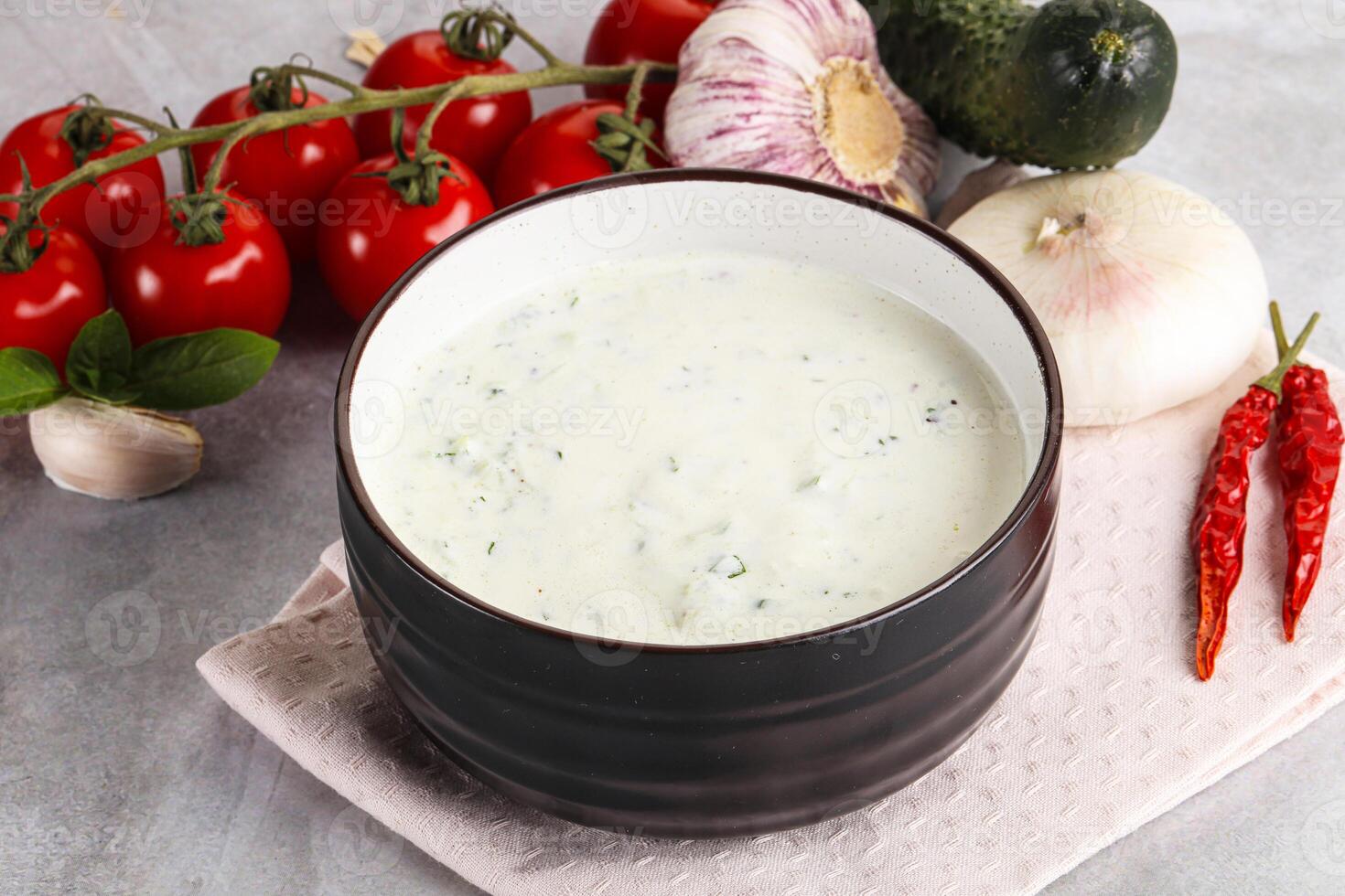 Traditional delicious appetizer greek tzatziki Turkish name cacik photo