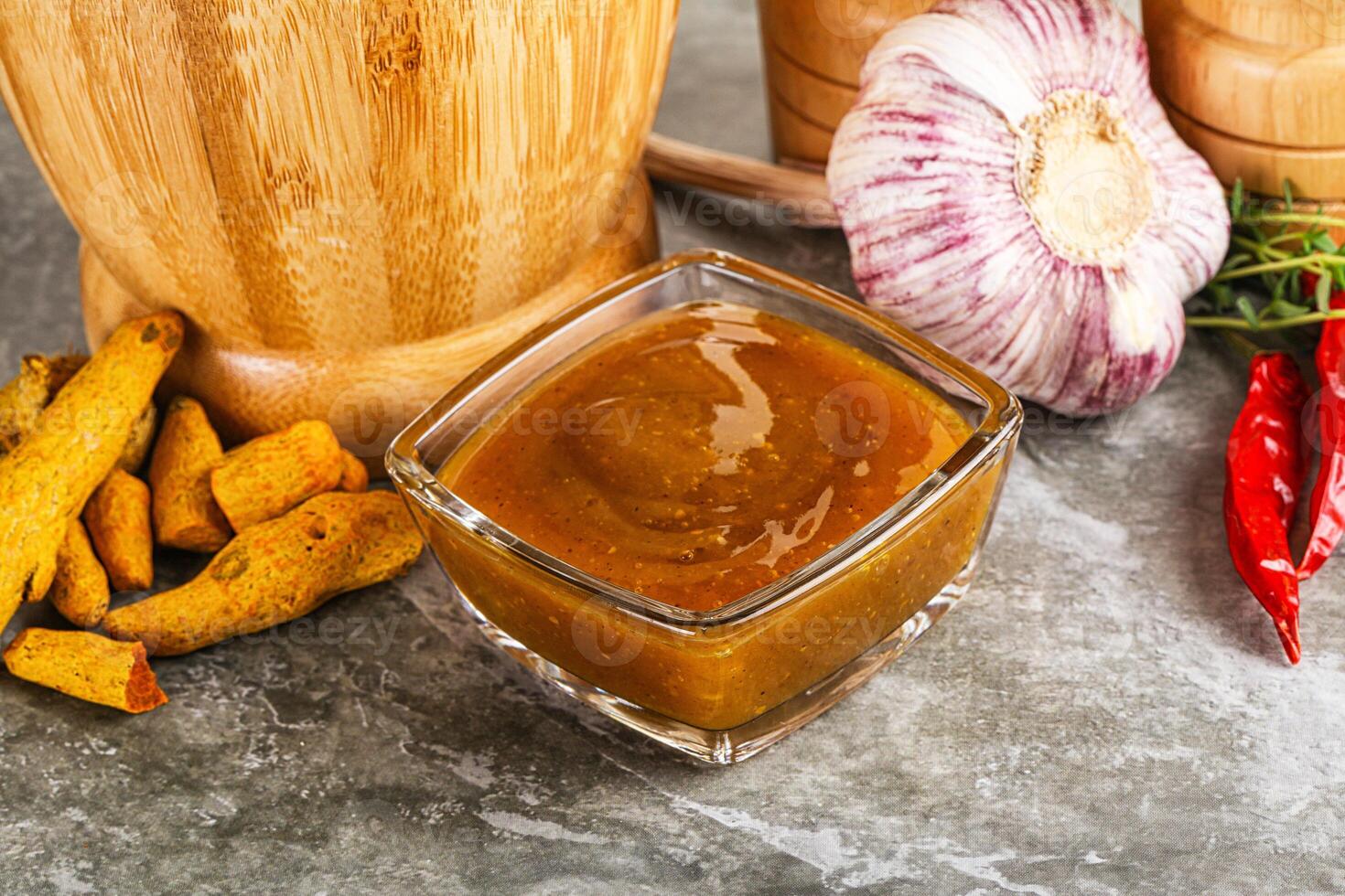 Indian curry sauce in the bowl photo