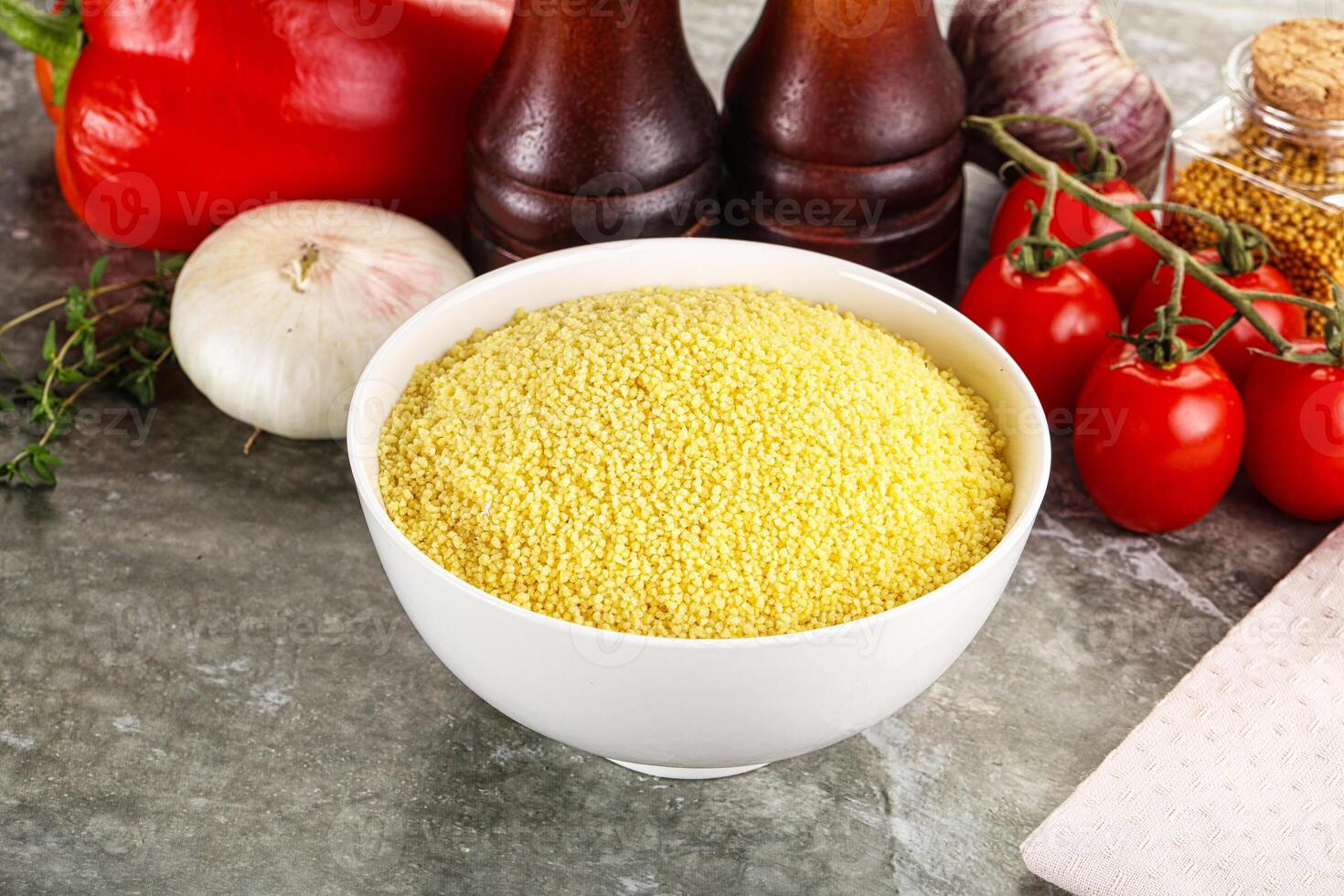 Raw dry wheat couscous grain photo