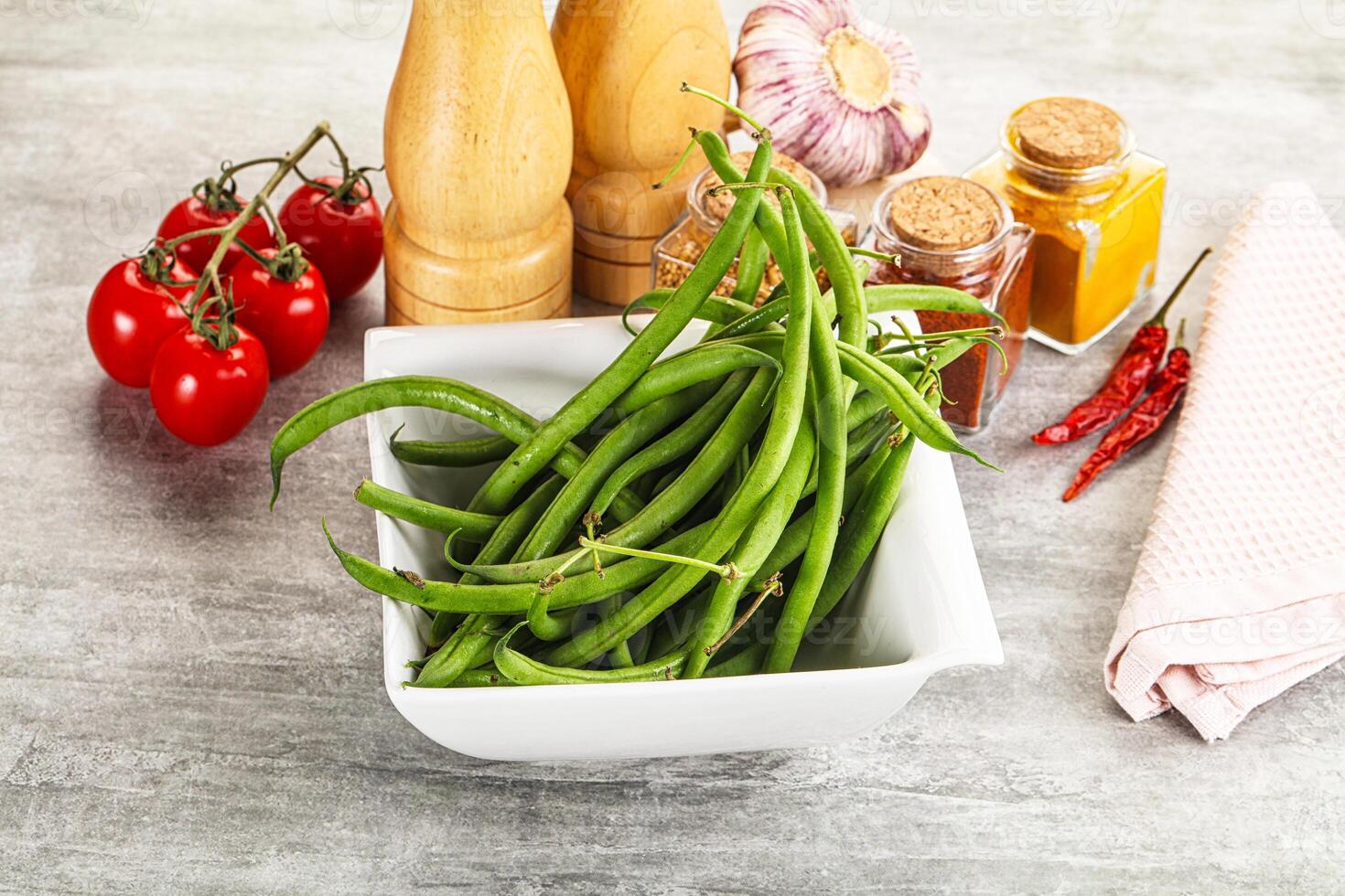 Raw green bean string uncooked photo