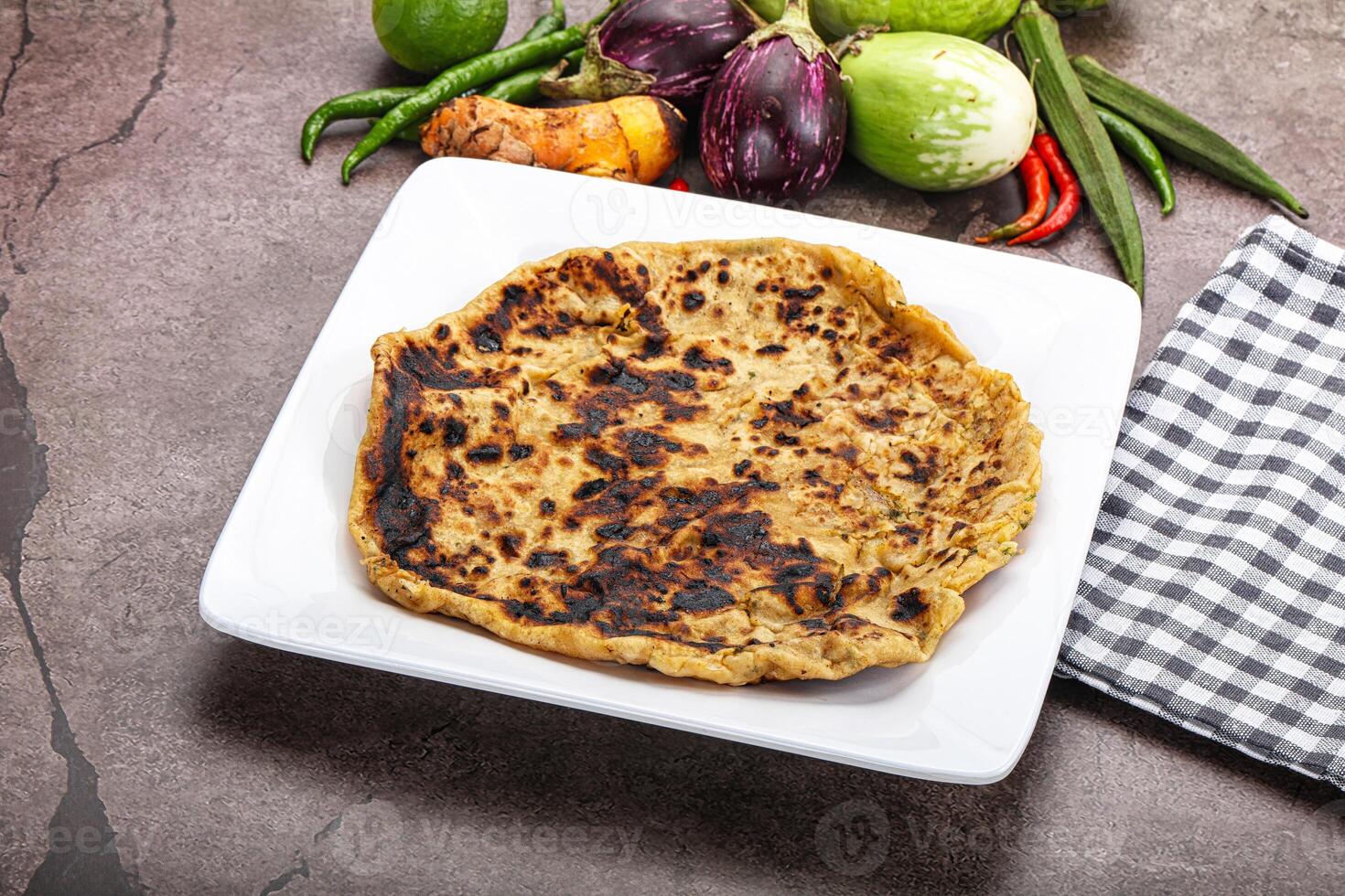 Indian cuisine stuffed Aloo paratha photo