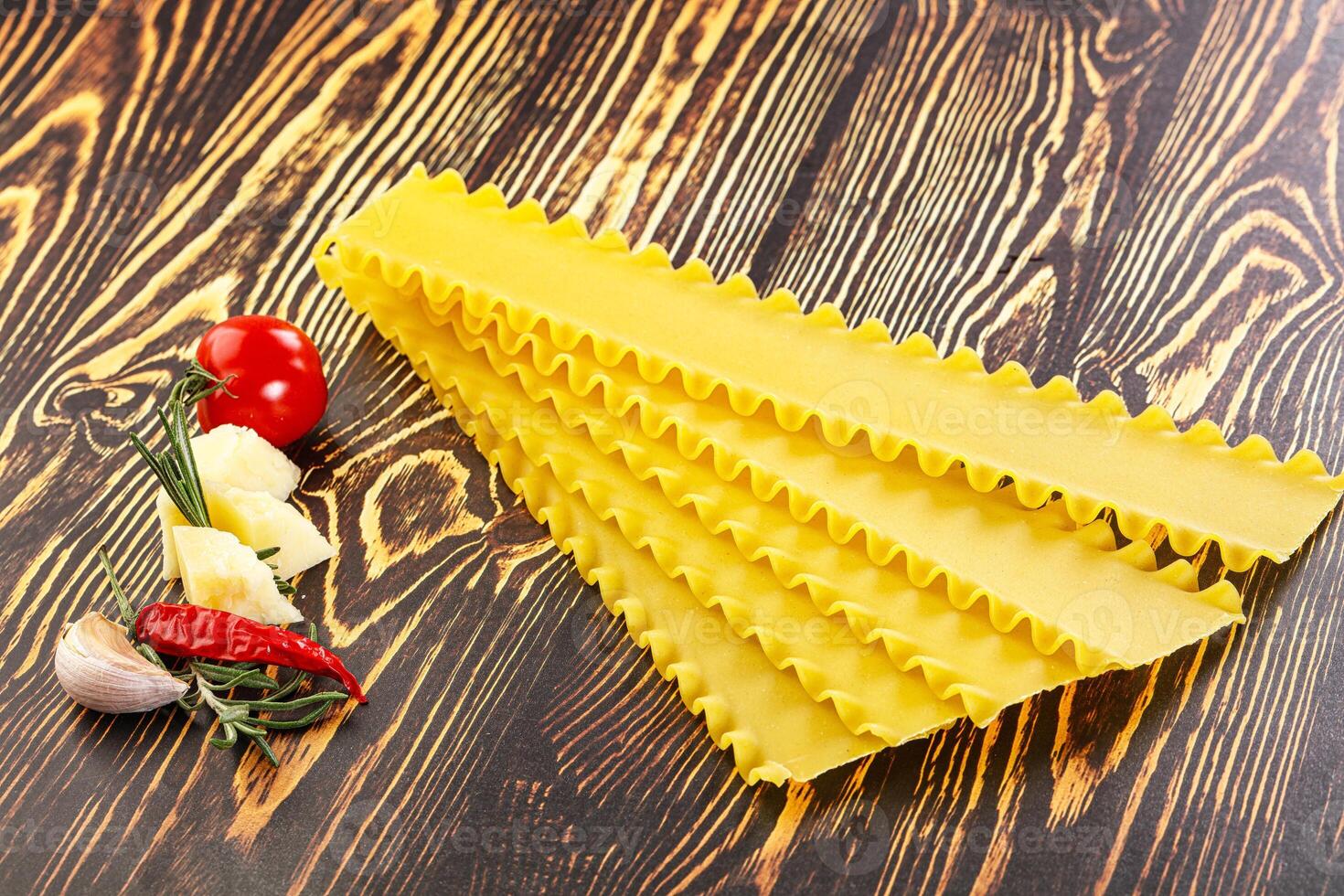 Uncooked raw Lasagna dry sheets photo