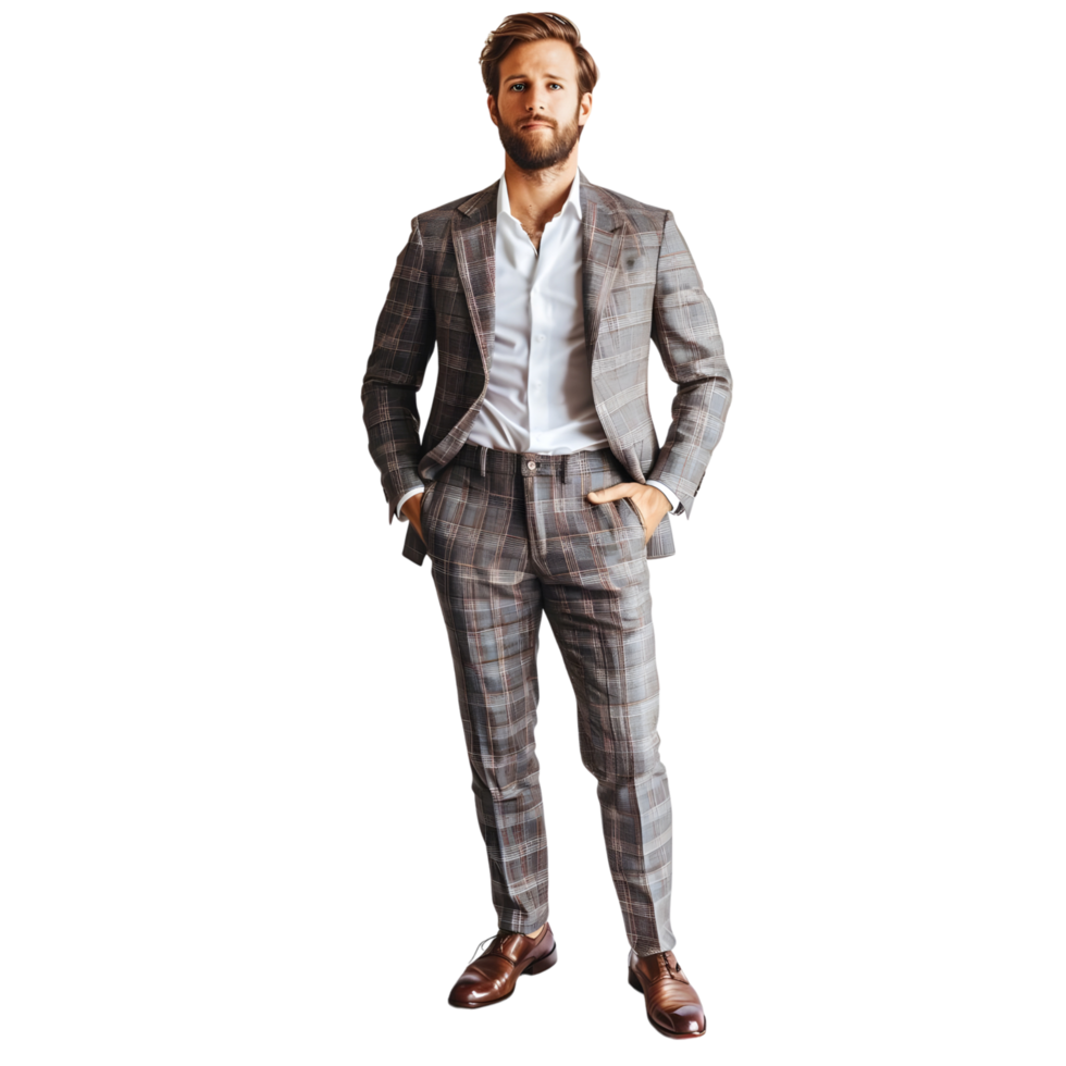 Adult Man Ready to Go to Office in a Suit isolated on transparent background png