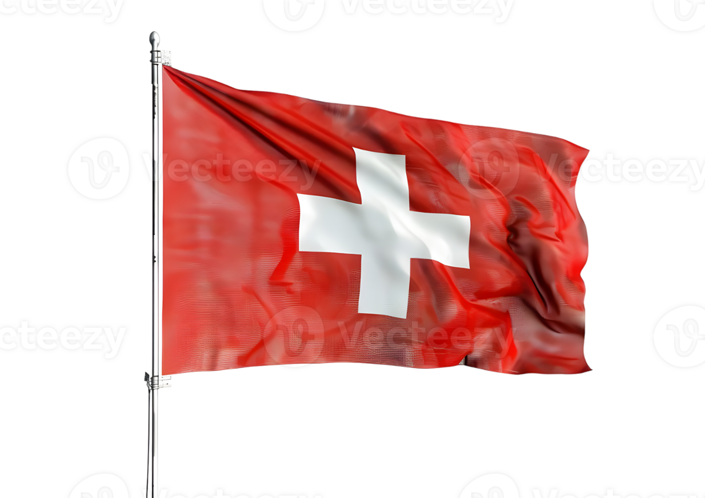 Swiss flag waving in the wind representing national pride isolated on a transparent background png