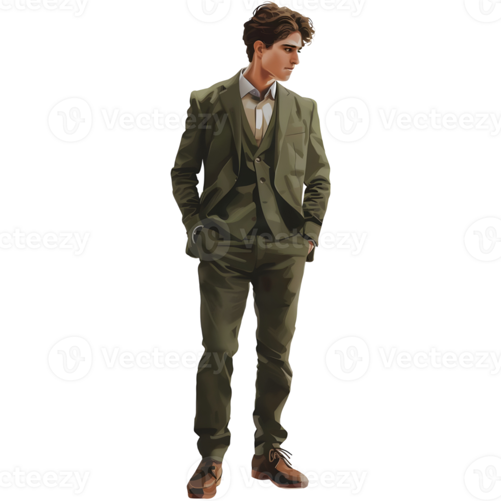 Pixel Art Young Boy Posing in Style in Suit isolated on transparent background png
