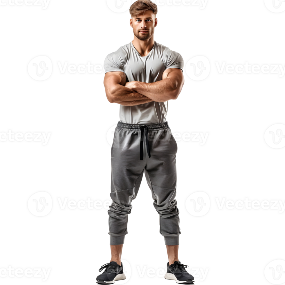 Great Body Builder and Gym Trainer Posing in Stretch isolated on transparent background png