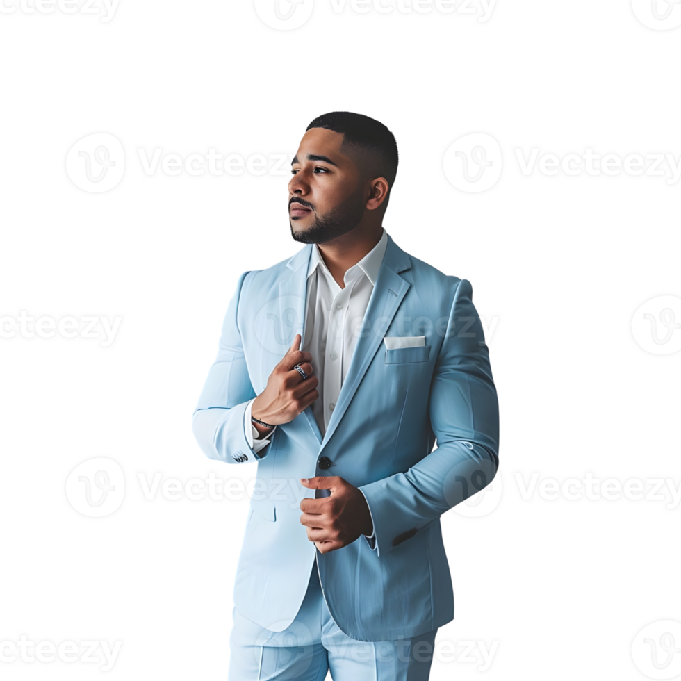 Brown Asian Man Posing in Light Color Suit isolated on transparent background png