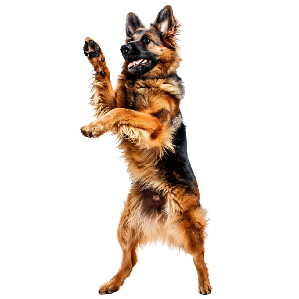 Joyful Vigilance German Shepherd Stands Alert and Happy, Radiating Positive Energy isolated on transparent background png