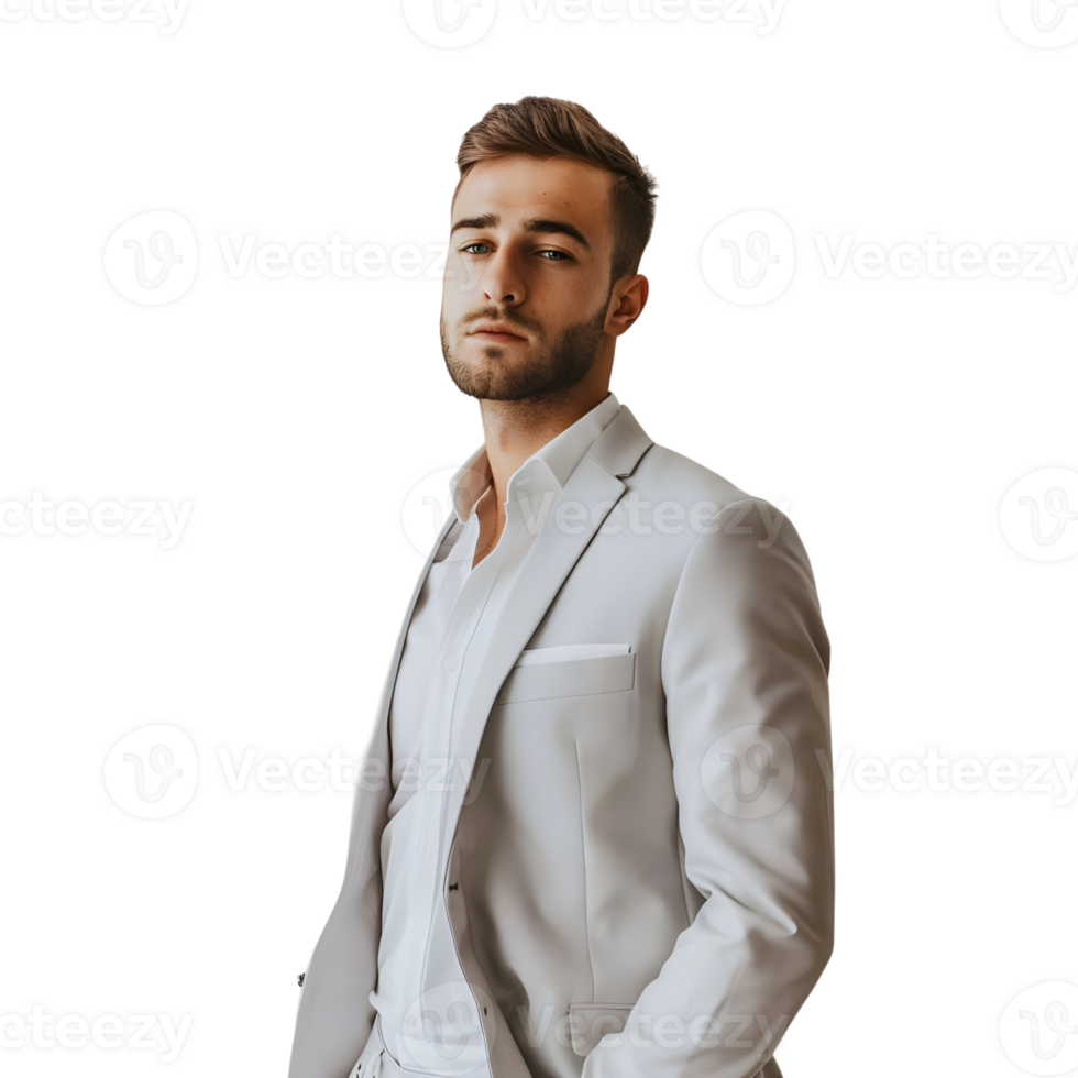 Handsome Model in White Suit isolated on transparent background png