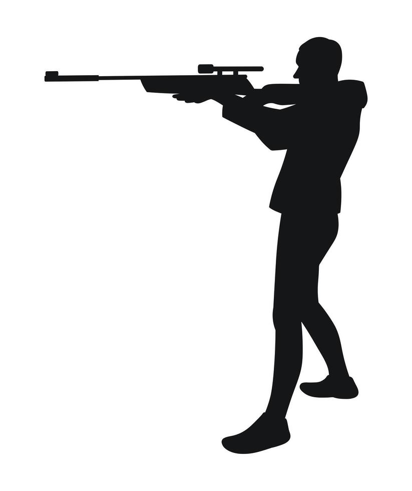 Shooter, hunter with a weapon in his hands, black silhouette vector