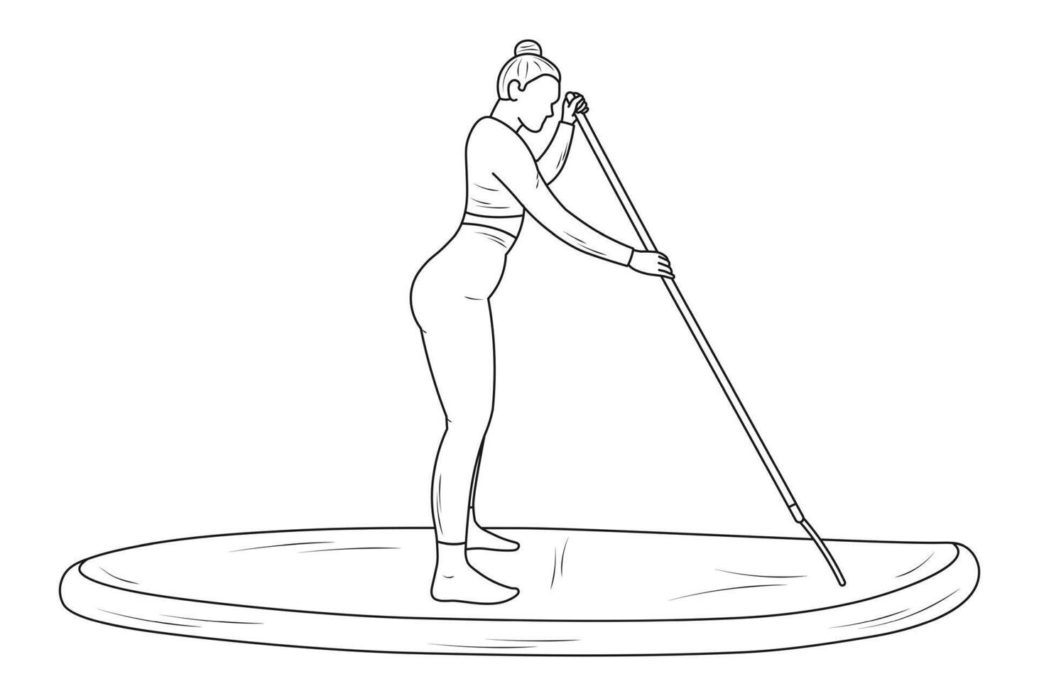 Girl on a paddleboard with a paddle silhouette sketch vector
