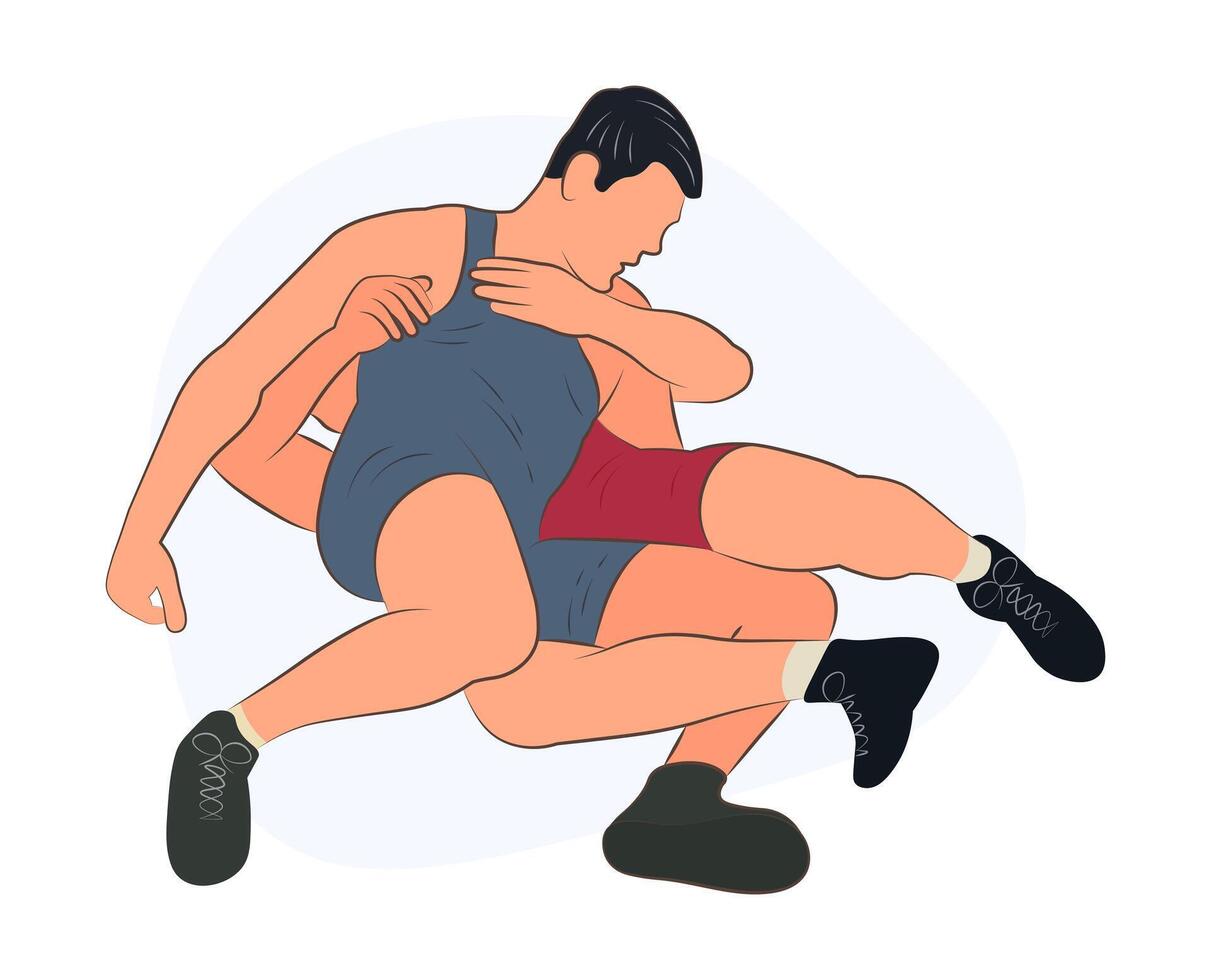 Image of wrestlers in a prone position, Greco-Roman wrestling, duel, sketch outline vector