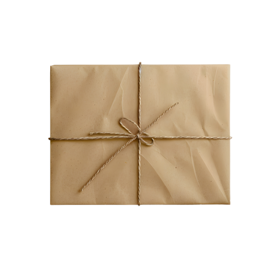 brown paper wrapped gift on transparent background png
