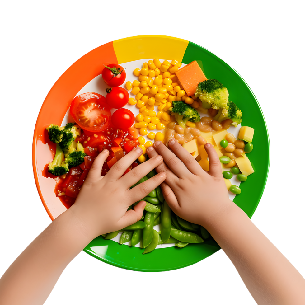 hands holding a plate with vegetables and fruit png