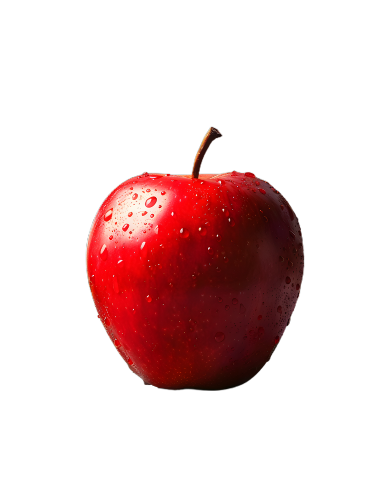 red apple with water droplets on it, on a transparent background png