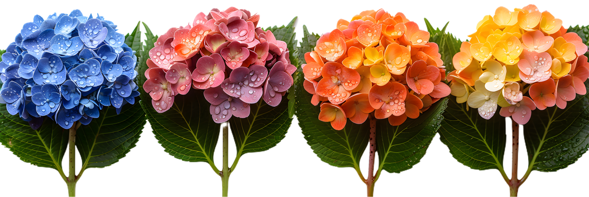 a set of four different colored flowers png
