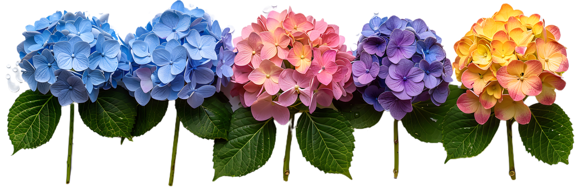 a set of four different colored flowers png
