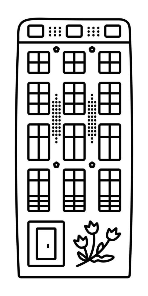 Black line Amsterdam house, cute dutch architecture, single canal Netherland building, preppy doodle, experimental art illustration vector