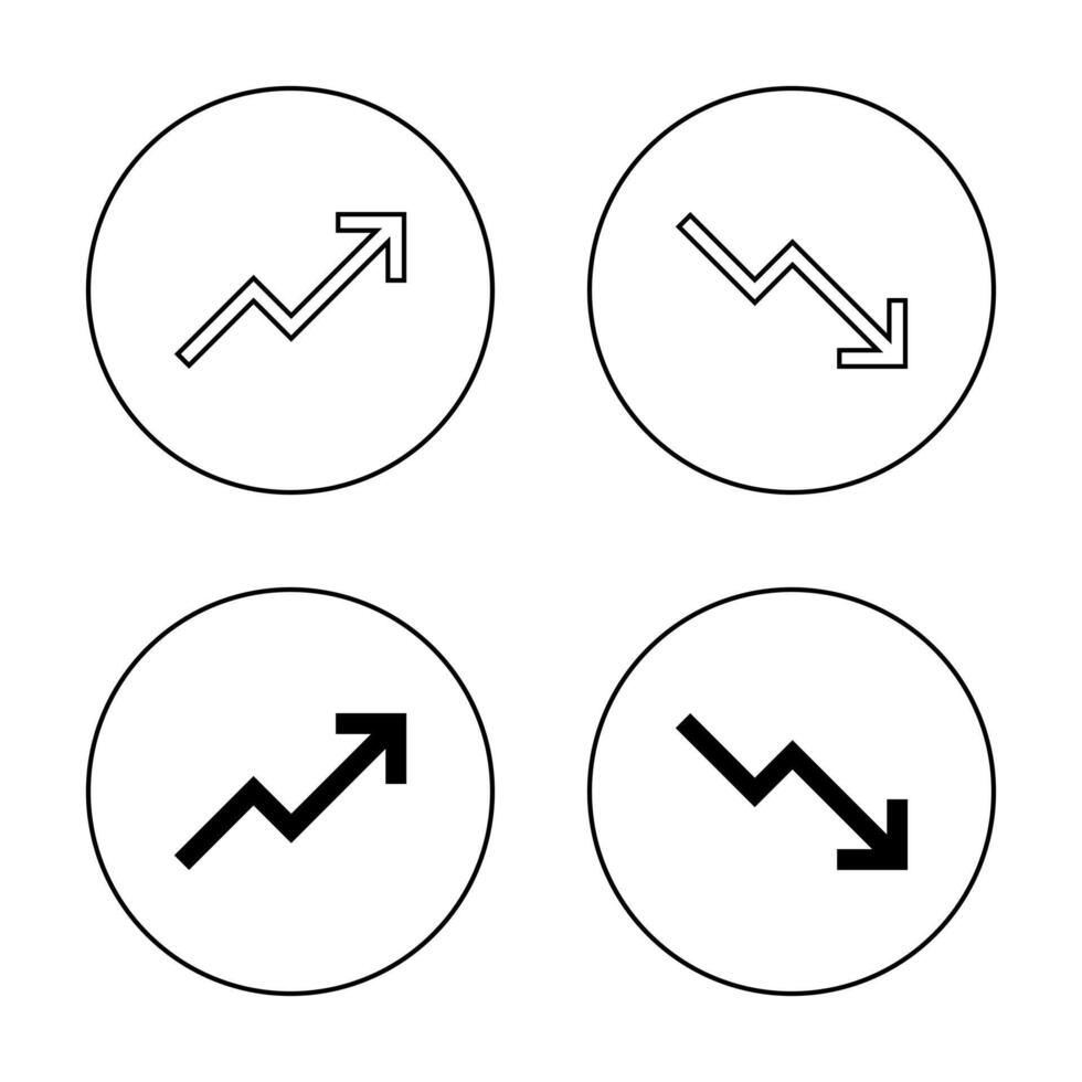 Growth and loss arrow icon on circle line. Increase and decrease sign symbol vector