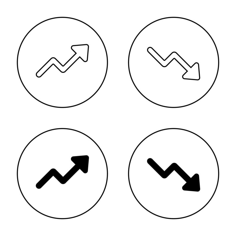 Growth and loss arrow icon on circle line. Increase and decrease sign symbol vector