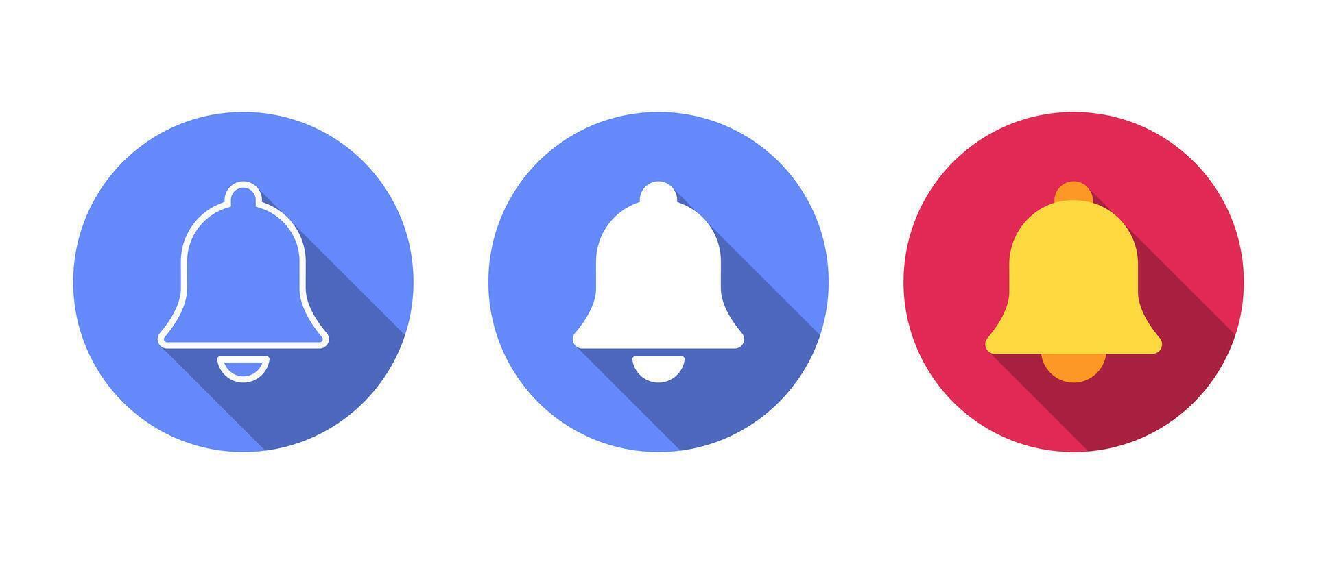 Bell icon set with long shadow. Notification alert concept vector