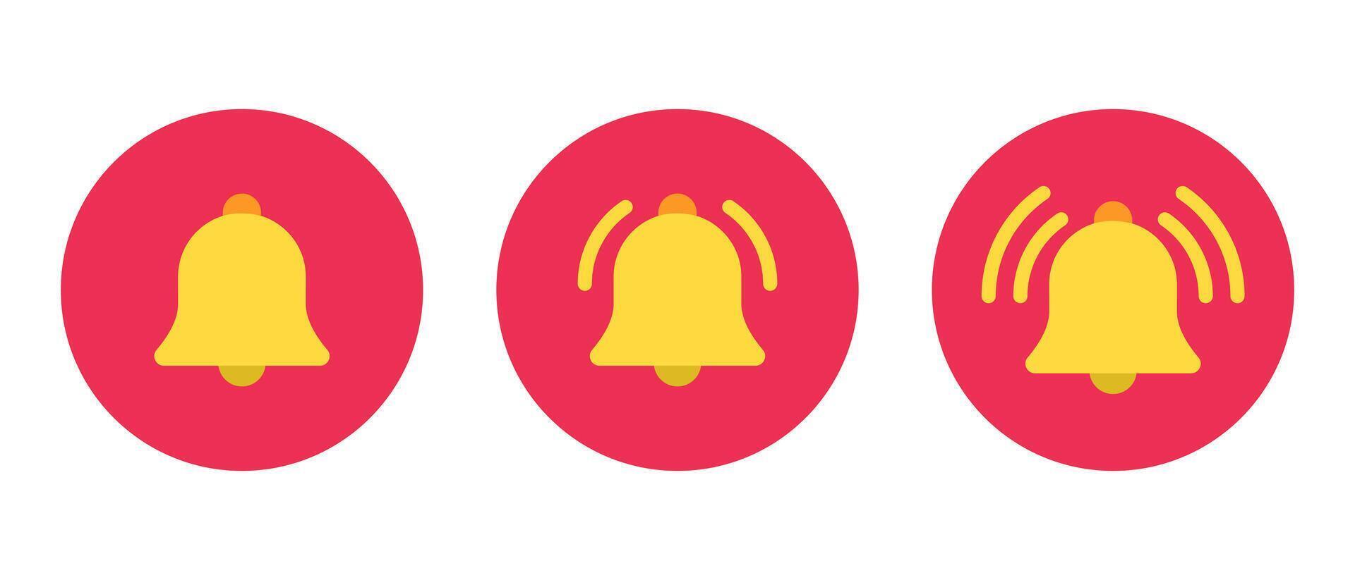 Ring bell icon set in flat style. Alert sign symbol on circle background vector