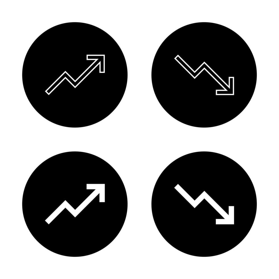 Growth and loss icon on black circle. Increase and decrease sign symbol. Zigzag arrows concept vector