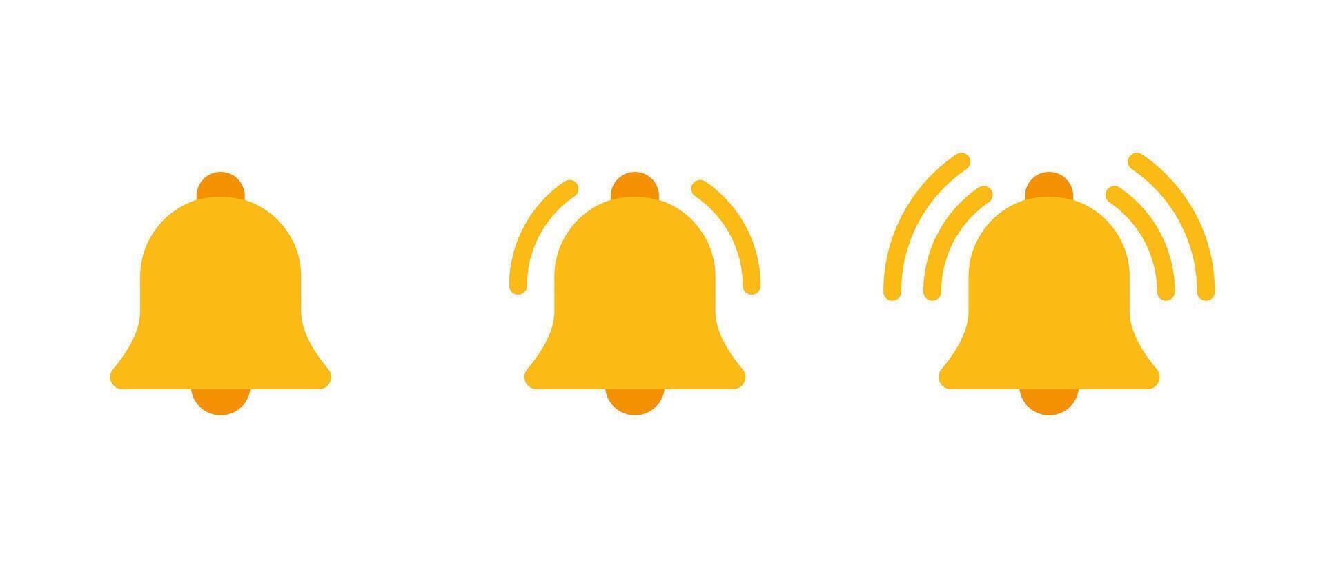 Ringing bell icon set in flat style. Notification alert sign symbol vector